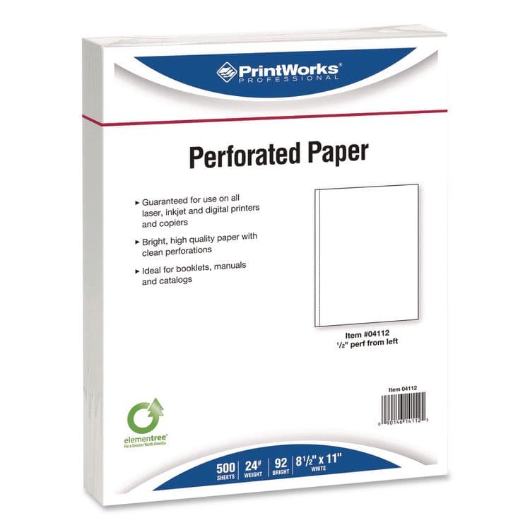 PARIS CORPORATION Perforated Paper, 92 Bright, Perforated 0.5" from Left, 24 lb Bond Weight, 8.5 x 11, White, 500 Sheets/Ream, 5 Reams/Carton (PRB04112P)