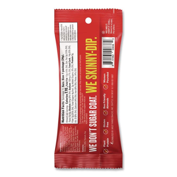 WILD THINGS SNACKS Dark Chocolate Peanut Butter Almonds, 1.2 oz Pouch, 10/Box (SKUEDT08380) thumbnail 3