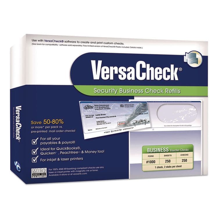 VERSACHECK Custom Business Checks, Prestige Pattern, 8.5 x 11, Blue, 250 Sheets (VRAGLO921800F00)