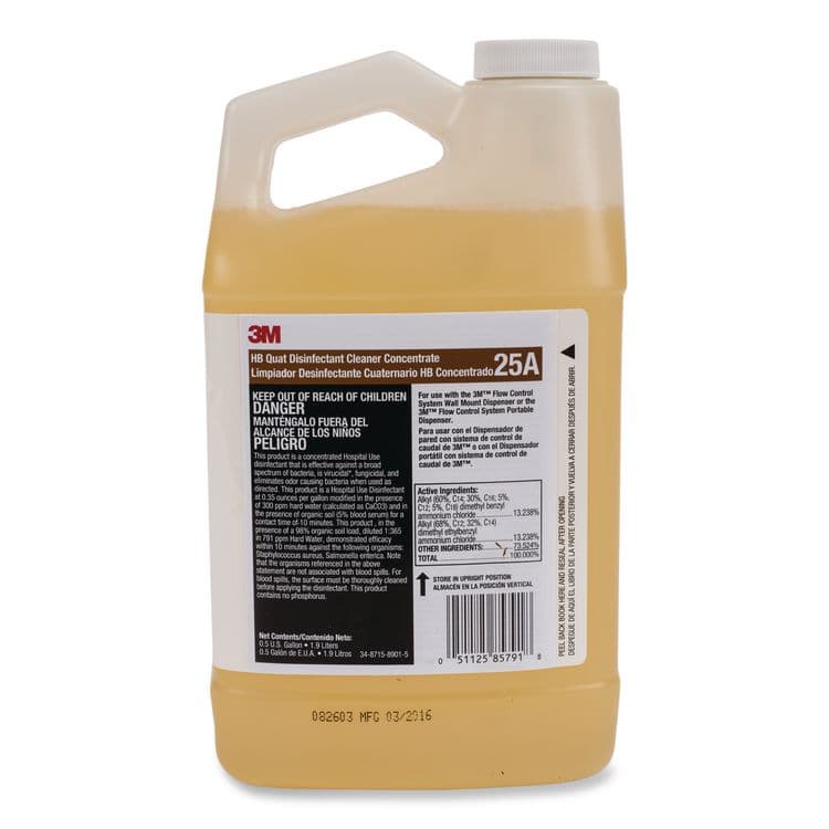 3M/COMMERCIAL TAPE DIV. HB Quat Disinfectant Cleaner Concentrate 25A, 0.5 gal Bottle, 4/Carton (MMM25ACT) thumbnail 2