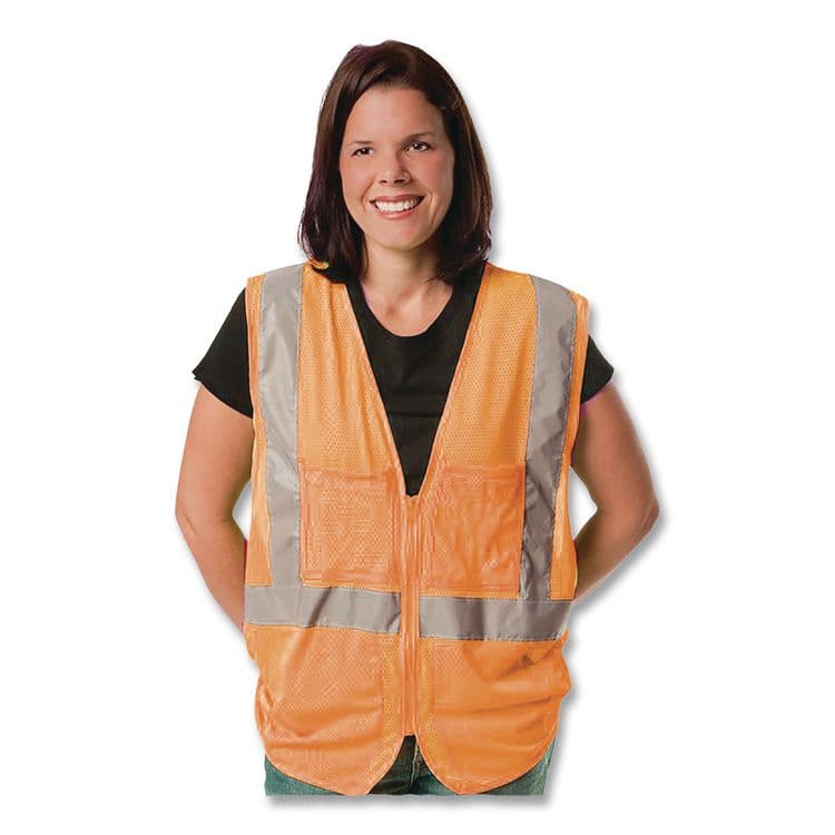 PROTECTIVE INDUSTRIAL PRODUCTS ANSI Class 2 Hook and Loop Safety Vest, Medium, Hi-Viz Orange (PID302MVGORM) thumbnail 2