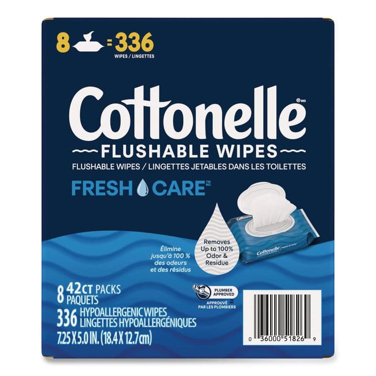 KIMBERLY CLARK Flushable Wet Wipes, Flip-Top Pack, 5 x 7.25, White, 42 Sheets/Pack, 8 Packs/Carton (KCM51826)