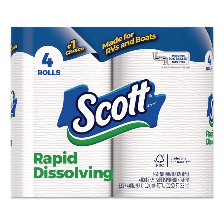 KIMBERLY CLARK Rapid-Dissolving Toilet Paper, Bath Tissue, Septic Safe, 1-Ply, White, 231 Sheets/Roll, 4 Rolls/Pack, 12 Packs/Carton (KCM47617)
