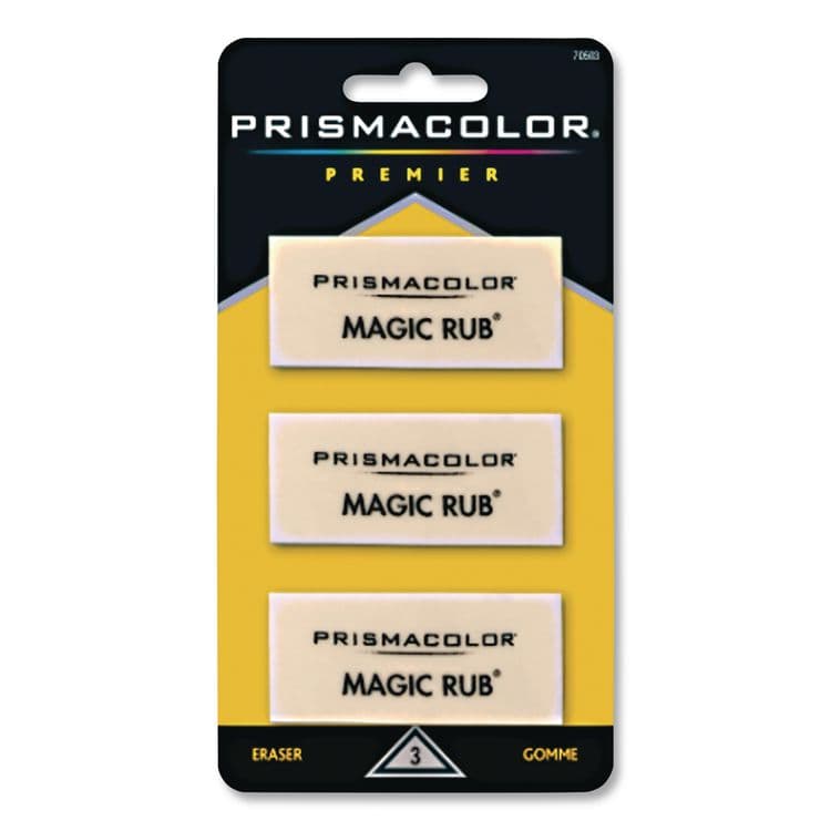 SANFORD MAGIC RUB Eraser, For Pencil/Ink Marks, Rectangular Block, Medium, Off White, 3/Pack (SAN70503)