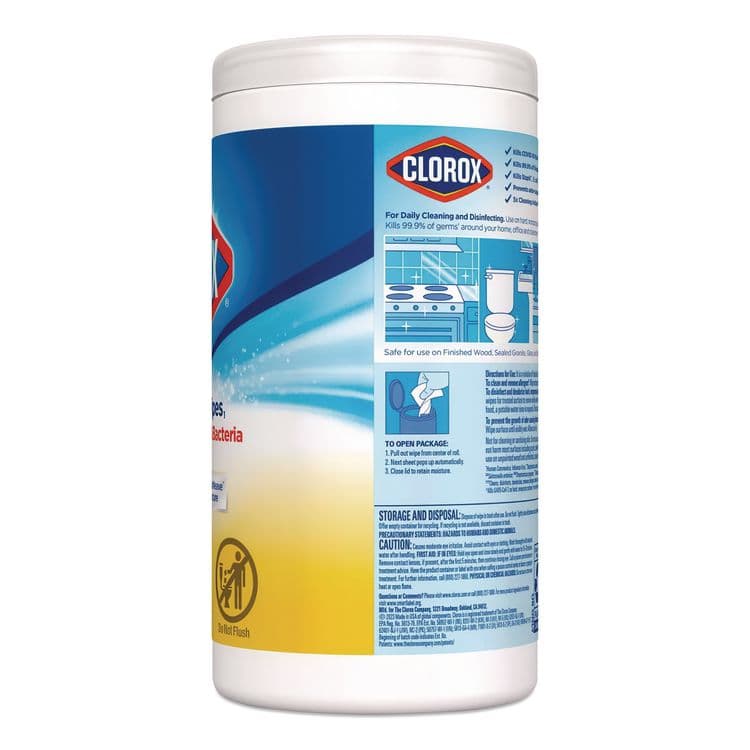 CLOROX SALES CO. Disinfecting Wipes, Bleach Free Cleaning Wipes, 1-Ply, 7 x 7.75, Crisp Lemon, White, 75/Canister, 6 Canisters/Carton (CLO01628) thumbnail 3
