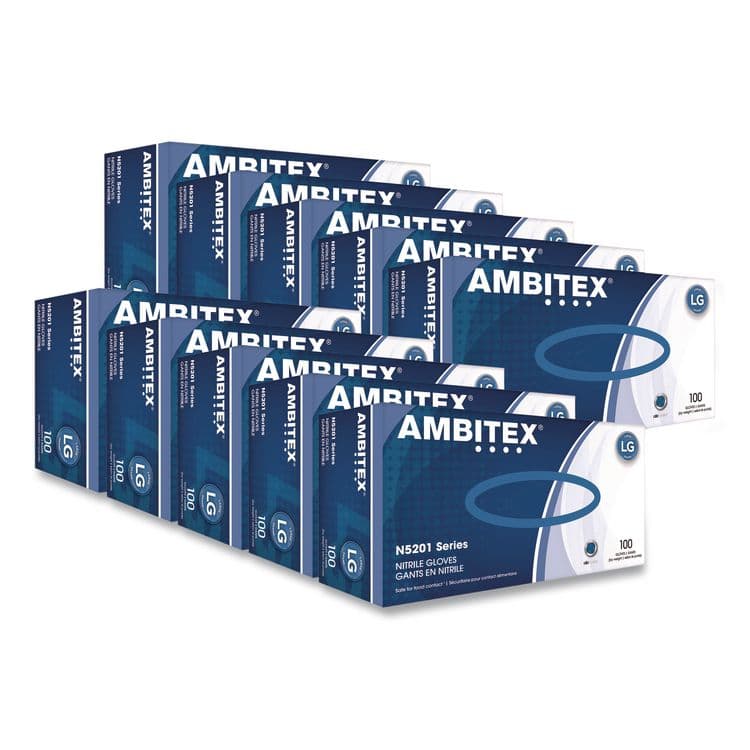 TRADEX INTERNATIONAL N5201 Series Powder-Free Nitrile Gloves, Large, 9" Long, Blue, 100/Box, 10 Boxes/Carton (TXINLG5201CT)