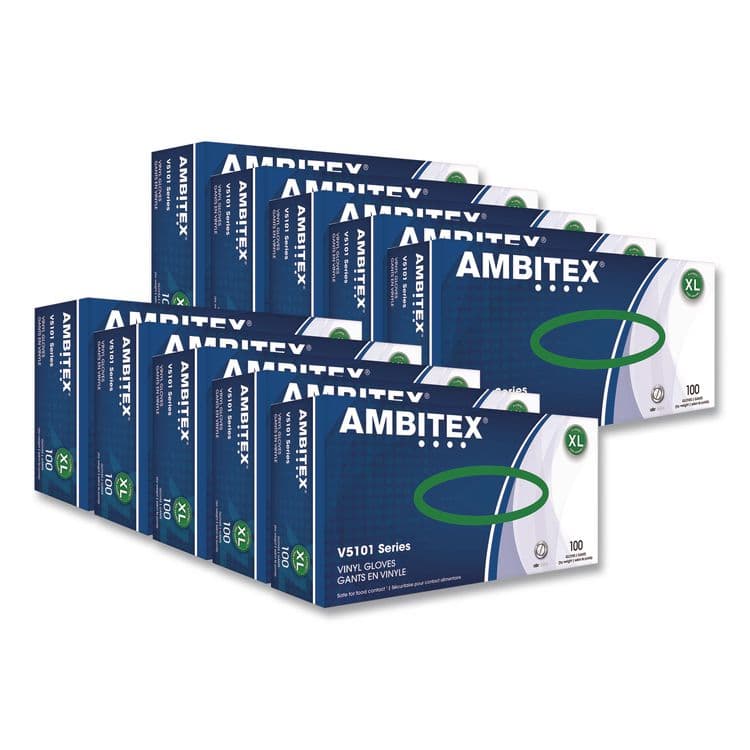 TRADEX INTERNATIONAL V5101 Series Latex-Free Lightly Powdered Vinyl Gloves, X-Large, 3 mil Thick, 9" Long, Clear, 100/Box, 10 Boxes/Carton (TXIVXL5101CT)