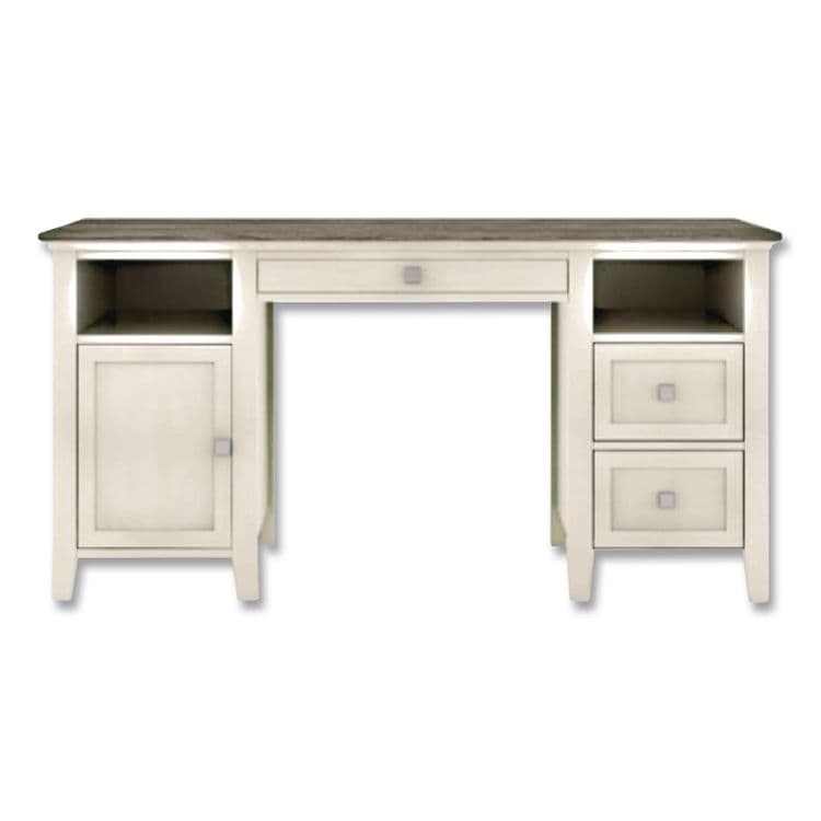 WHALEN FURNITURE MANUFACTURING Abington Two-Pedestal Wood Computer Desk, 60" x 23.63" x 30.25", Dusty Aged Oak/Antique White (WHLSPUSABTD) thumbnail 4