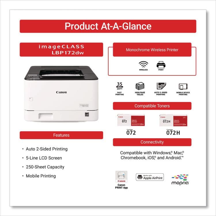 CANON COMPUTER SYSTEMS CCSI imageCLASS LBP172DW Wireless Laser Printer (CNM6353C004) thumbnail 2