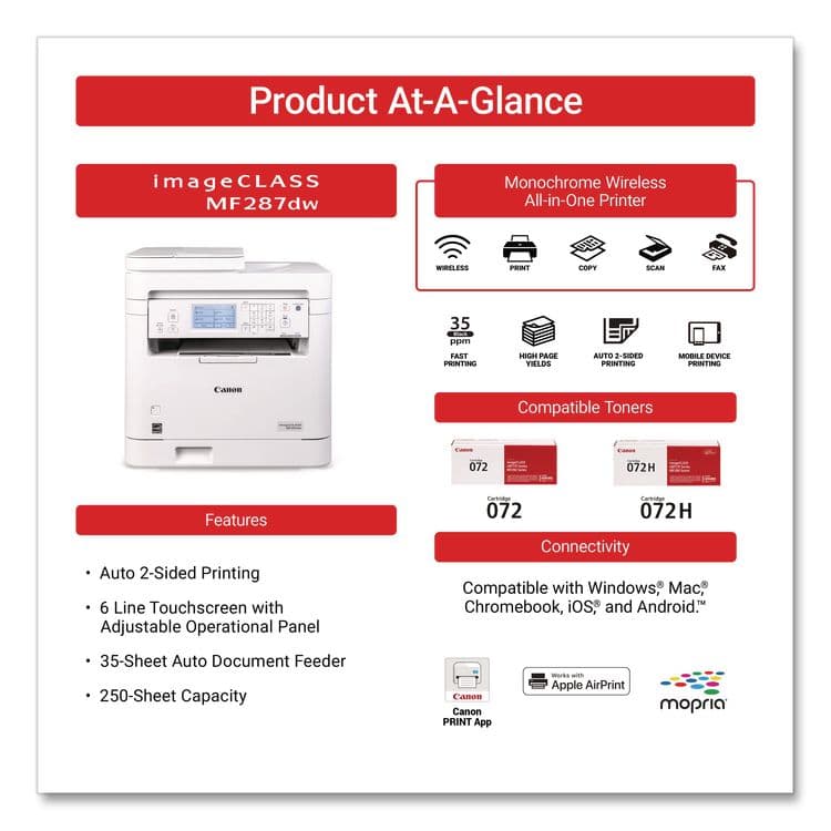 CANON COMPUTER SYSTEMS CCSI imageCLASS MF287dw, Copy/Fax/Print/Scan (CNM6354C011) thumbnail 2