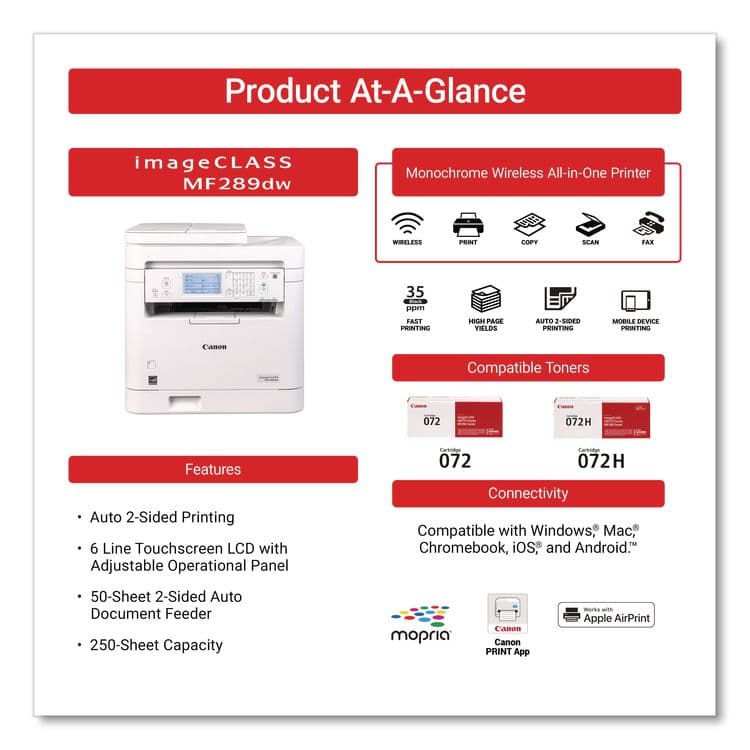 CANON COMPUTER SYSTEMS CCSI imageCLASS MF289dw, Copy/Fax/Print/Scan (CNM6354C005) thumbnail 2