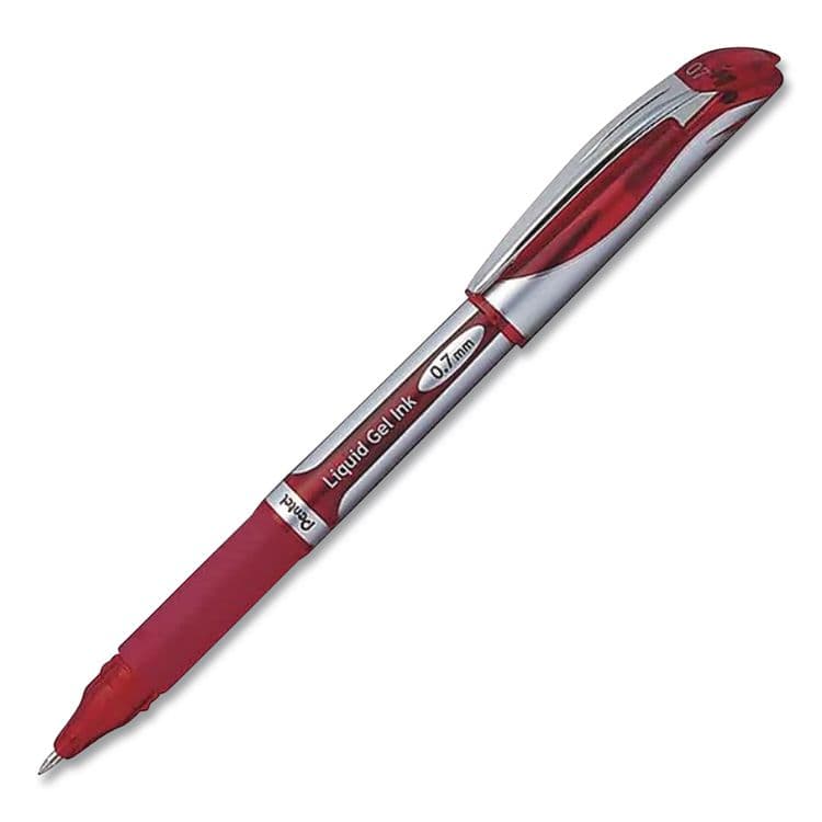 PENTEL OF AMERICA EnerGel Deluxe Gel Pen, Stick, Medium 0.7 mm, Red Ink, Silver/Red Barrel, Dozen (PENBL57BDZ) thumbnail 3