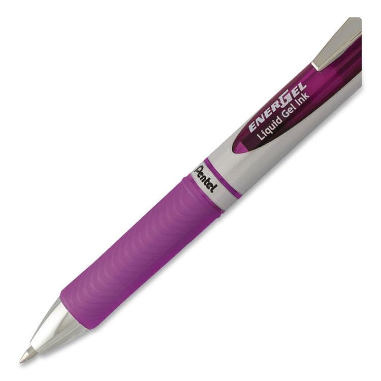 PENTEL OF AMERICA EnerGel RTX Deluxe Gel Pen, Retractable, Medium 0.7 mm, Purple Ink, Purple/Silver Barrel, 3/Pack (PENBL77BP3V) thumbnail 4