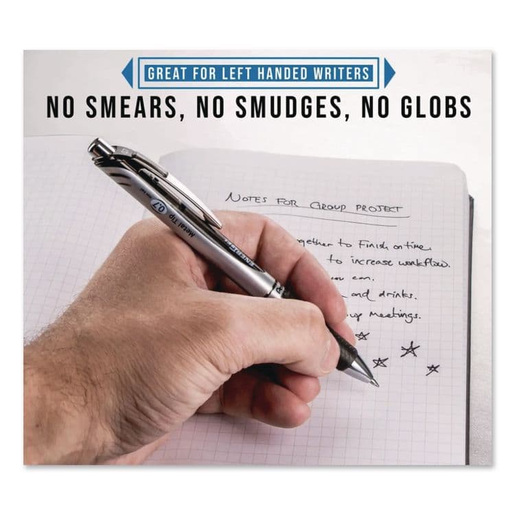 PENTEL OF AMERICA EnerGel RTX Gel Pen, Retractable, Medium 0.7 mm, Black Ink, Black/Gray Barrel, 6/Pack (PENBL77BP6A) thumbnail 2