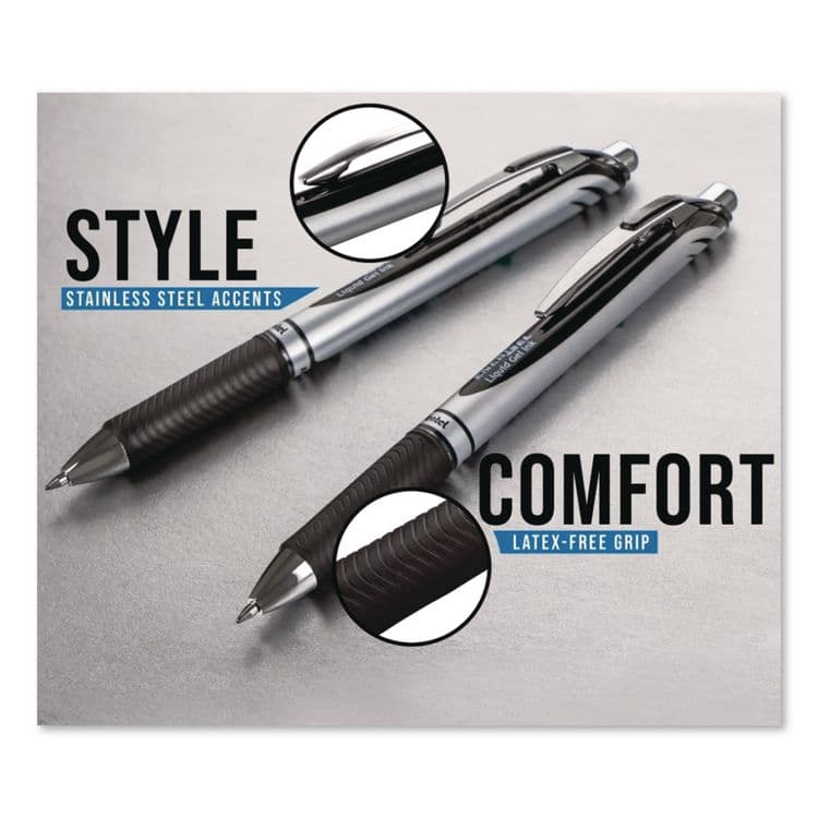 PENTEL OF AMERICA EnerGel RTX Gel Pen, Retractable, Medium 0.7 mm, Black Ink, Black/Gray Barrel, 6/Pack (PENBL77BP6A) thumbnail 3