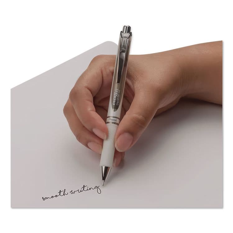 PENTEL OF AMERICA EnerGel Pearl Deluxe RTX Gel Pen, Retractable, Medium 0.7 mm, Black Ink, Pearl White/Smoke Barrel, 3/Pack (PENBL77WBPS3A) thumbnail 4