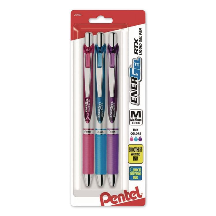 PENTEL OF AMERICA EnerGel RTX Gel Pen, Retractable, Medium 0.7 mm, Assorted Ink and Barrel Colors, 3/Pack (PENBL77WBPS3M1)