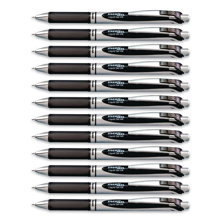 PENTEL OF AMERICA EnerGel RTX Gel Pen, Retractable, Extra-Fine 0.3 mm, Black Ink, Black/Silver Barrel, Dozen (PENBLN73A)