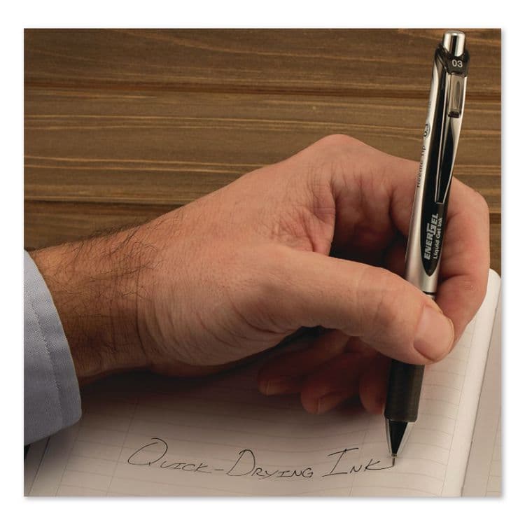 PENTEL OF AMERICA EnerGel RTX Gel Pen, Retractable, Extra-Fine 0.3 mm, Black Ink, Black/Silver Barrel, Dozen (PENBLN73A) thumbnail 4