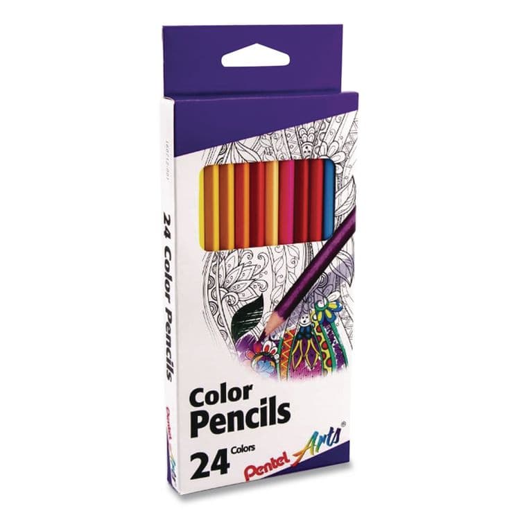 PENTEL OF AMERICA Color Pencils, 1.98 mm, H (#3), Assorted Lead and Barrel Colors, 24/Pack (PENCB824PK)