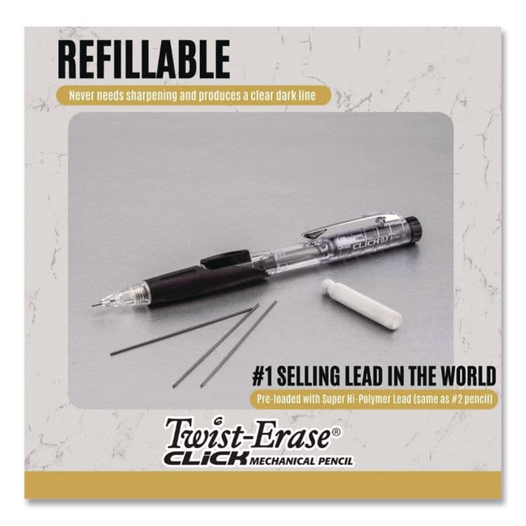 PENTEL OF AMERICA Twist-Erase CLICK Mechanical Pencil, 0.7 mm, HB (#2), Black Lead, Assorted Barrel Colors, 6/Pack (PENPD277TLBPS6M) thumbnail 3