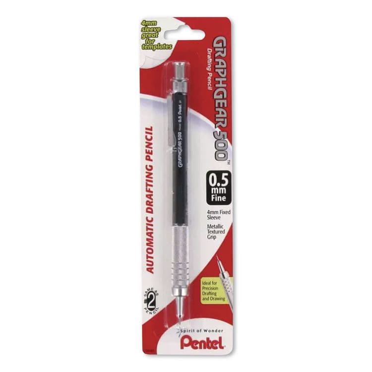 PENTEL OF AMERICA GraphGear 500 Mechanical Drafting Pencil, 0.5 mm, HB (#2), Black Lead, Black/Silver Barrel (PENPG525LEBPEA) thumbnail 2
