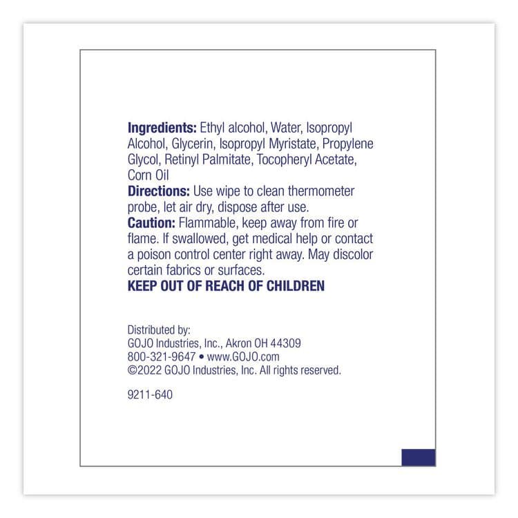 GO-JO INDUSTRIES Foodservice Thermometer Probe Wipes, Individually Wrapped, 7 x 5, Fragrance-Free, White, 1,000/Carton (GOJ92111M) thumbnail 3