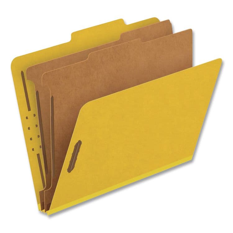 TOPS BUSINESS FORMS Pressboard Top Tab Classification Folders, 2/5-Cut Tab, Expands 2.5", 2 Dividers, 6 Fasteners, Letter Size, Yellow, 10/Box (PFX24134P) thumbnail 2