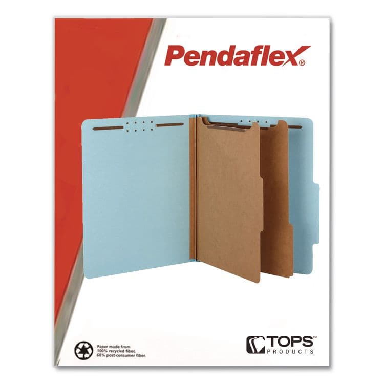 TOPS BUSINESS FORMS Pressboard Top Tab Classification Folders, 2/5-Cut Tab, Expands 2.5", 2 Dividers, 6 Fasteners, Legal Size, Light Blue, 10/Box (PFX29030P) thumbnail 2