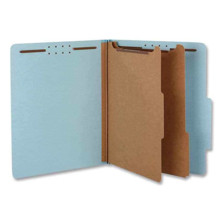 TOPS BUSINESS FORMS Pressboard Top Tab Classification Folders, 2/5-Cut Tab, Expands 2.5", 2 Dividers, 6 Fasteners, Legal Size, Light Blue, 10/Box (PFX29030P)