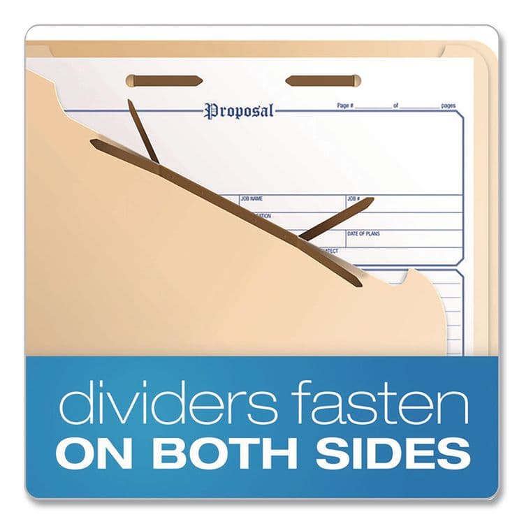 TOPS BUSINESS FORMS Manila Top Tab Classification Folders, 2/5-Cut Tab, Expands 1.75", 1 Divider, 4 Fasteners, Letter Size, Manila, 10/Box (PFX23700P) thumbnail 3