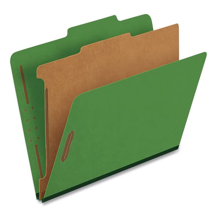 TOPS BUSINESS FORMS Pressboard Top Tab Classification Folders, 2/5-Cut Tab, Expands 1.75", 1 Divider, 4 Fasteners, Letter Size, Dark Green, 10/BX (PFX23733P) thumbnail 2