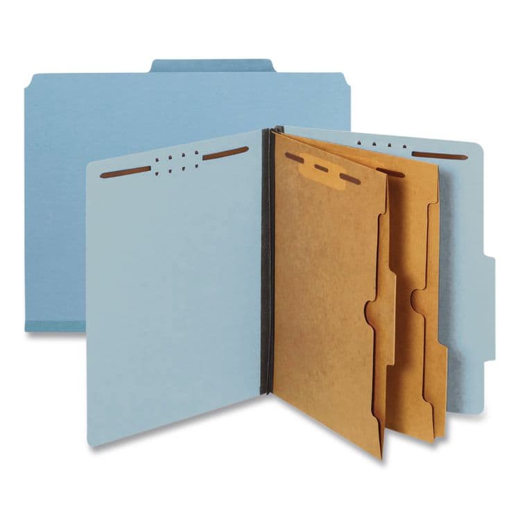 TOPS BUSINESS FORMS Pressboard Classification Folders, 2/5 Tab, Expands 2.5", 2 Full-Pocket Dividers, 6 Fasteners, Letter Size, Light Blue, 10/BX (PFX24081P) thumbnail 4