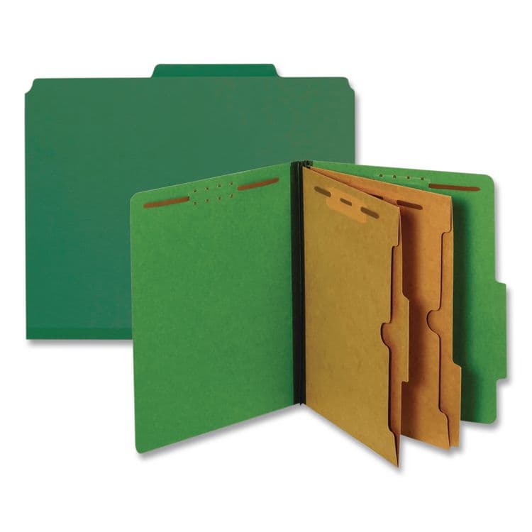 TOPS BUSINESS FORMS Pressboard Classification Folders, 2/5 Tab, Expands 2.5", 2 Full-Pocket Dividers, 6 Fasteners, Letter Size, Dark Green, 10/BX (PFX24083P) thumbnail 4