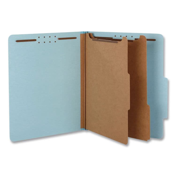 TOPS BUSINESS FORMS Pressboard Top Tab Classification Folders, 2/5-Cut Tab, Expands 2.5", 2 Dividers, 6 Fasteners, Letter Size, Light Blue, 10/BX (PFX24130P)