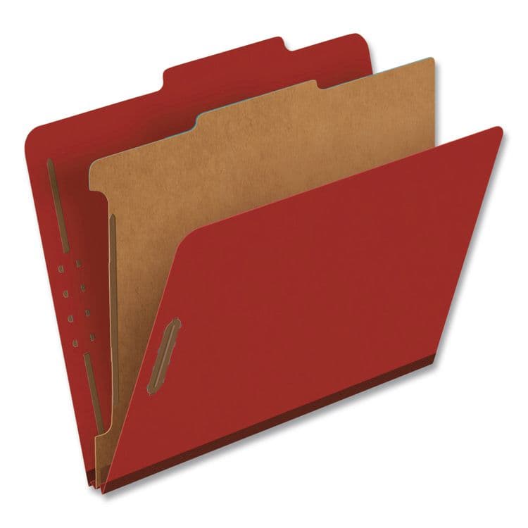 TOPS BUSINESS FORMS Pressboard Top Tab Classification Folders, 2/5-Cut Tab, Expands 2.5", 2 Dividers, 6 Fasteners, Letter Size, Bright Red, 10/BX (PFX24131P) thumbnail 2