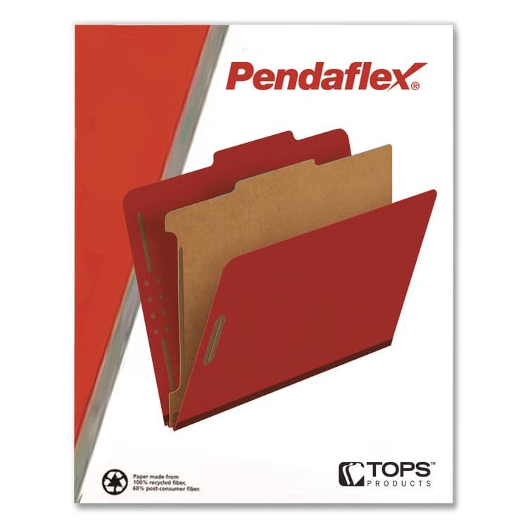 TOPS BUSINESS FORMS Pressboard Top Tab Classification Folders, 2/5-Cut Tab, Expands 2.5", 2 Dividers, 6 Fasteners, Letter Size, Bright Red, 10/BX (PFX24131P) thumbnail 3