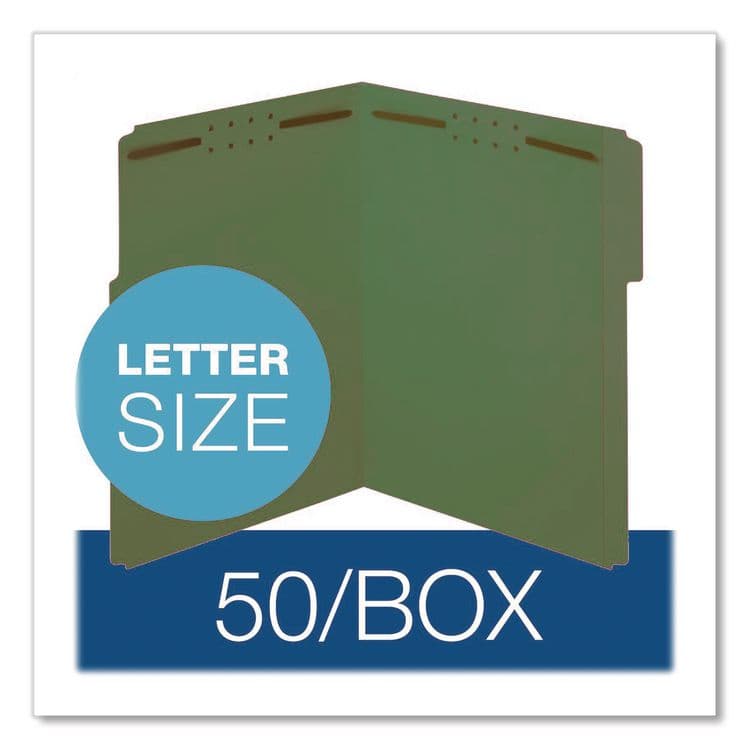 TOPS BUSINESS FORMS Colored Top Tab Fastener Folders, 1/3-Cut Tab: Assorted, 2 Fasteners, Legal Size, Green, 50/Box (PFX27140) thumbnail 2