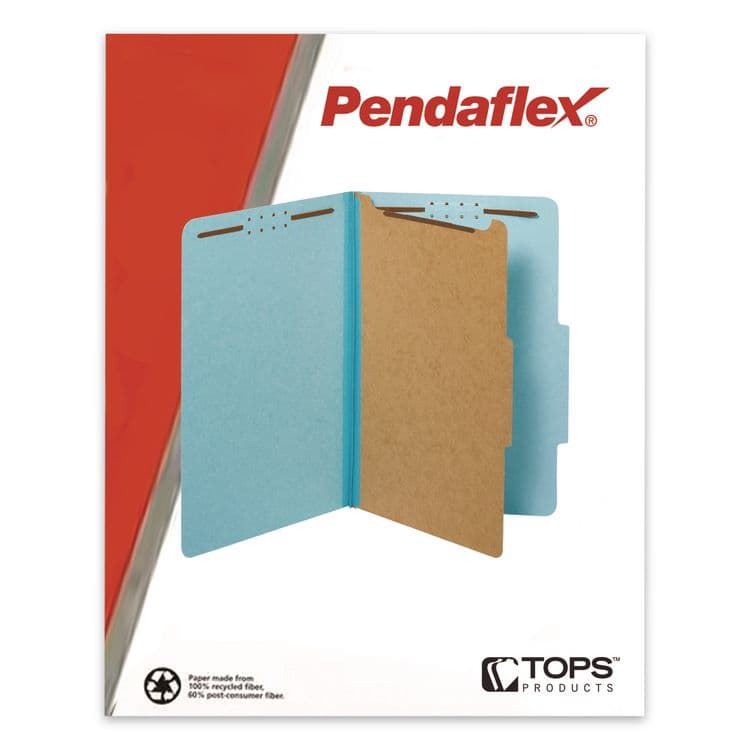 TOPS BUSINESS FORMS Pressboard Top Tab Classification Folders, 2/5-Cut Tab, Expands 1.75", 1 Divider, 4 Fasteners, Legal Size, Light Blue, 10/Box (PFX28730P) thumbnail 2