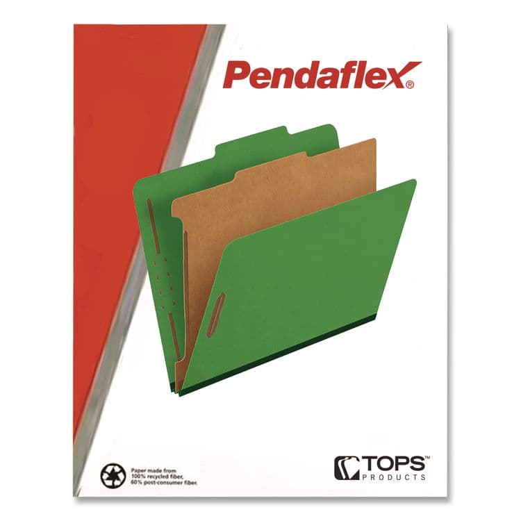 TOPS BUSINESS FORMS Pressboard Top Tab Classification Folders, 2/5-Cut Tab, Expands 1.75", 1 Divider, 4 Fasteners, Legal Size, Dark Green, 10/Box (PFX28733P) thumbnail 2