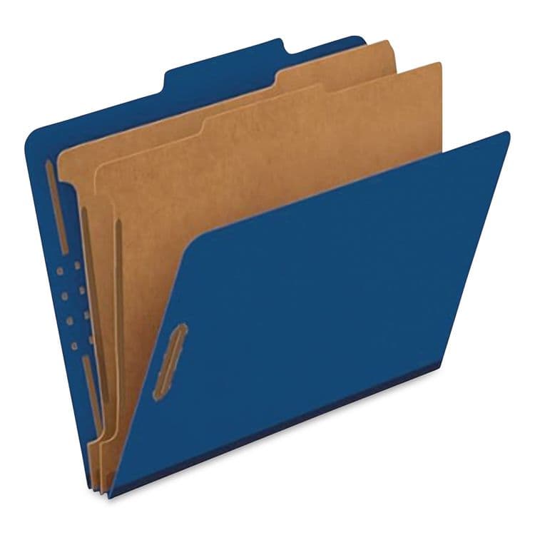 TOPS BUSINESS FORMS Pressboard Top Tab Classification Folders, 2/5-Cut Tab, Expands 2.5", 2 Dividers, 6 Fasteners, Legal Size, Dark Blue, 10/Box (PFX29035P) thumbnail 2