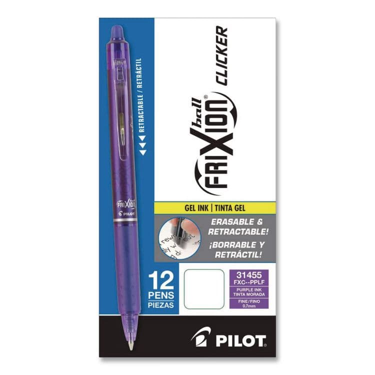 PILOT CORP. OF AMERICA FriXion Clicker Erasable Gel Pen, Retractable, Fine 0.7 mm, Purple Ink, Purple Barrel, Dozen (PIL31455)