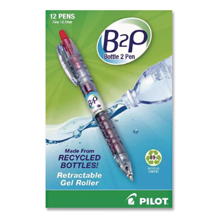 PILOT CORP. OF AMERICA B2P Bottle-2-Pen Recycled Ballpoint Pen, Retractable, Fine 0.7 mm, Red Ink, Translucent Blue Barrel, Dozen (PIL34602)
