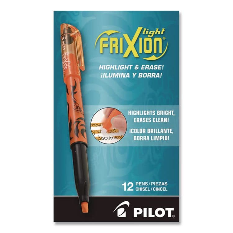 PILOT CORP. OF AMERICA FriXion Light Erasable Highlighter, Orange Ink, Chisel Tip, Orange/Black Barrel, Dozen (PIL46504DZ)