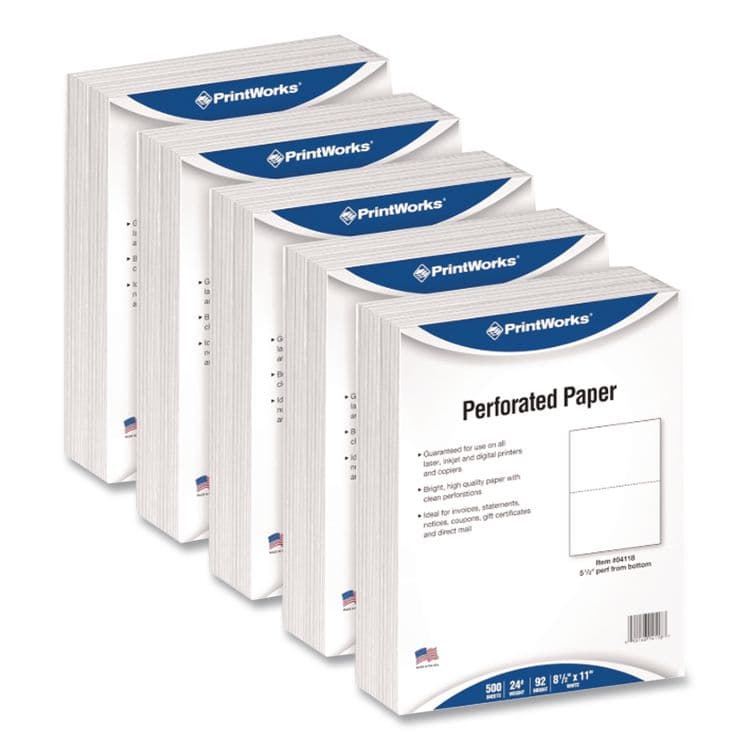 PARIS CORPORATION Perforated Paper, 92 Bright, Perforated 5.5" from Bottom, 20 lb Bond Weight, 8.5 x 11, White, 500/Ream, 5 Reams/Carton (PRB04166CT)