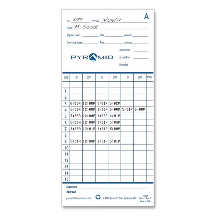 PYRAMID TECHNOLOGIES, . Time Clock Cards for Pyramid Technologies 2000/6000, Two Sides, 3.38 x 7.44, 100/Pack (PTI42415) thumbnail 3