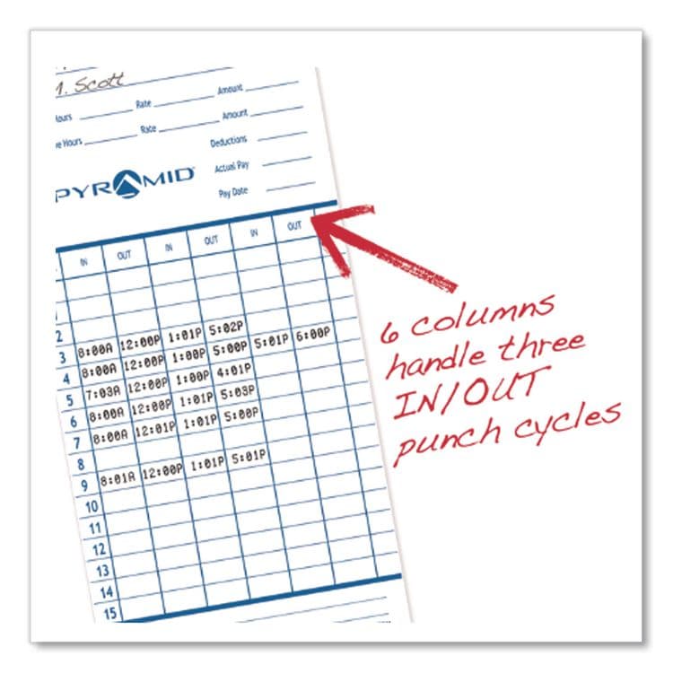 PYRAMID TECHNOLOGIES, . Time Clock Cards for Pyramid Technologies 2000/6000, Two Sides, 3.38 x 7.44, 100/Pack (PTI42415) thumbnail 4