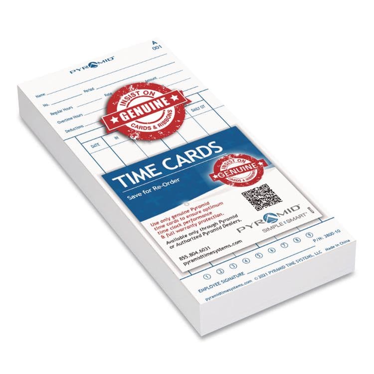 PYRAMID TECHNOLOGIES, . Time Clock Cards For 3800 Time Clock, 1,000/Carton (PTI380010MB) thumbnail 3
