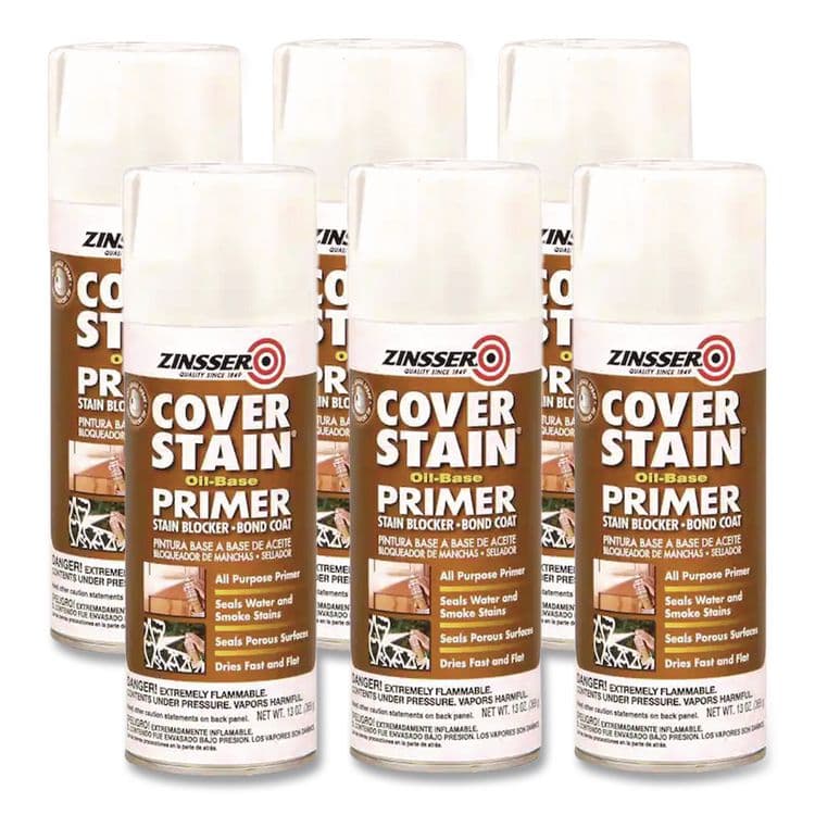 RUST-OLEUM CORPORATION Cover Stain Oil-Based Spray Primer, Interior/Exterior, Flat White, 13 oz Aerosol Can, 6/Carton (RST3608)