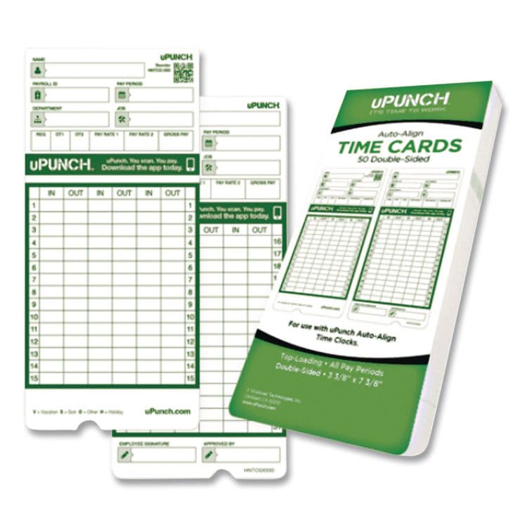WORKWELL TECHNOLOGIES Time Clock Cards for uPunch HN3000, Two Sides, 7.37 x 3.37, 50/Pack (PPZHNTCG1050)